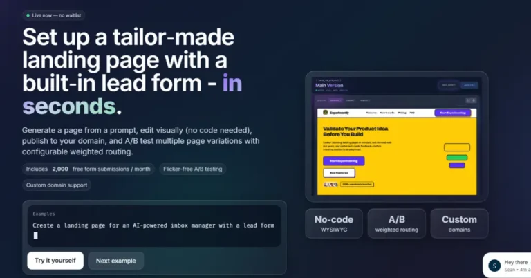 Experimently - Tailor Made Landing Page in Seconds.