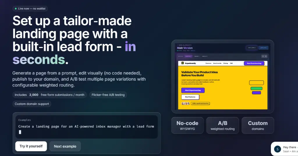 Experimently - Tailor Made Landing Page in Seconds.
